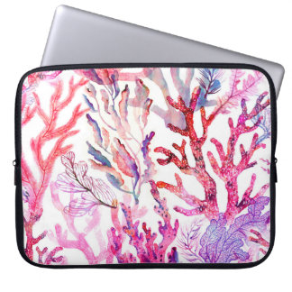 Waterverf koralen. Naadloos patroon met de onderka Laptop Sleeve