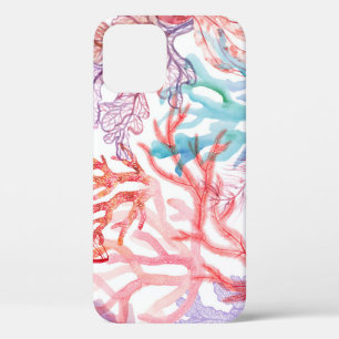 Waterverf koralen: onderwater wereld patroon. iPhone 12 hoesje