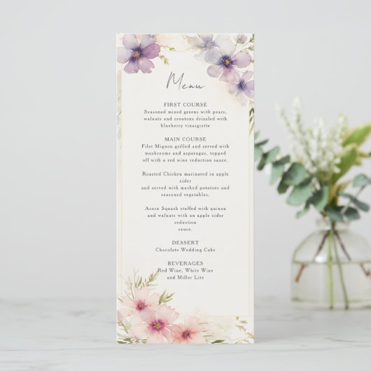 waterverf Kosmos Bloemen Bruiloft Menu (Staand voorkant)