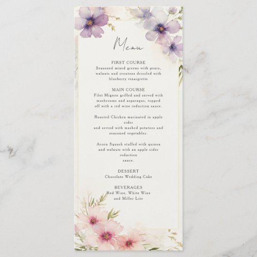 waterverf Kosmos Bloemen Bruiloft Menu (Voorkant)
