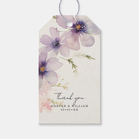 waterverf kosmos bloemen dank u cadeaulabel (Voorkant)