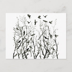 Waterverf kraaien in het Hout bij nacht zwart Briefkaart