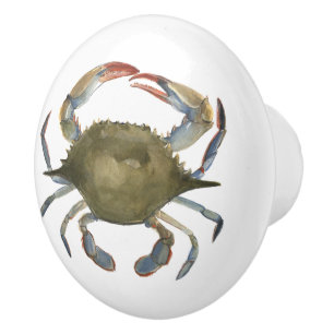 Waterverf krab - grijs keramische knop