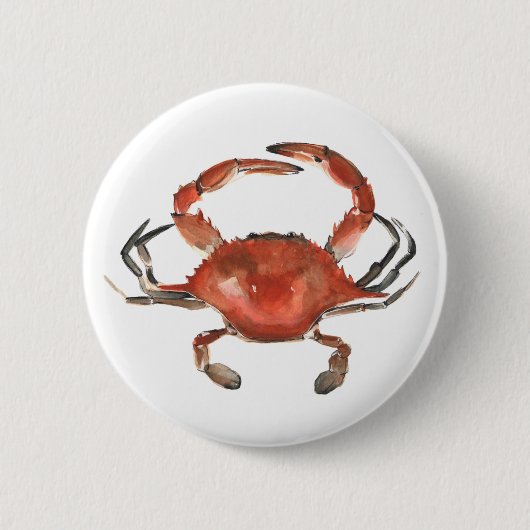 Waterverf krab - rood ronde button 5,7 cm (Voorkant)