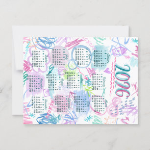 Waterverf Krabbels Kalender Theedoek 2026 Briefkaart