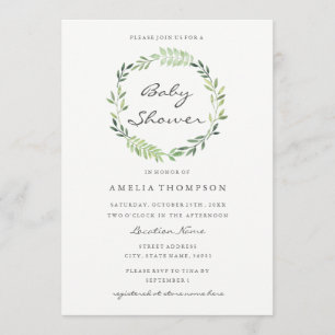 Waterverf krans Baby shower uitnodiging