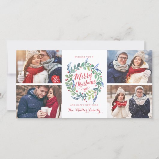 Waterverf Krans Collectie 4 Foto Vakantie Feestdagenkaart (Voorkant)