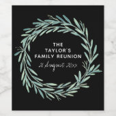 Waterverf krans Familie Reünie Groene Wijn Wijn Etiket (Enkel label)