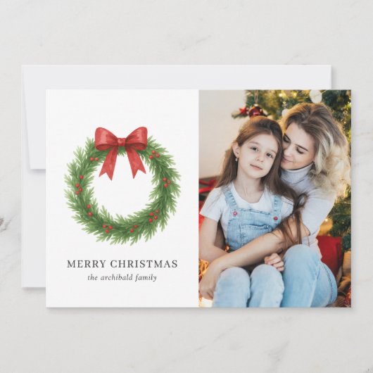 Waterverf Krans Foto Moderne Kerst Feestdagenkaart (Voorkant)