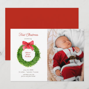 Waterverf krans met boog Baby foto geboorte Aankondiging