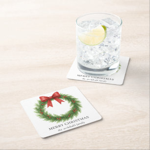 Waterverf Krans Moderne Kerst Vierkante Kartonnen Onderzetter