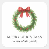 Waterverf Krans Moderne Kerst Vierkante Sticker (Voorkant)