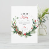 Waterverf Krans Rode Bessen Foto Kerst Feestdagenkaart (Staand voorkant)