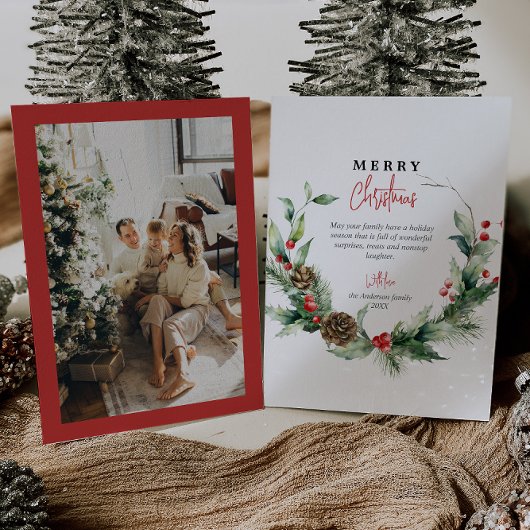 Waterverf Krans Rode Bessen Foto Kerst Feestdagenkaart