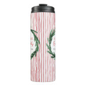 Waterverf krans + streep kerstcadeau thermosbeker (Voorkant)