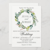 Waterverf krans tuin bruiloft uitnodiging (Voorkant / Achterkant)