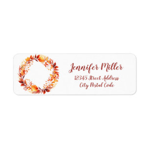 Waterverf krans van kleurrijke herfstbladeren etiket