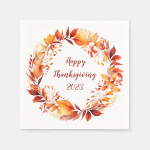 Waterverf krans van kleurrijke herfstbladeren servet