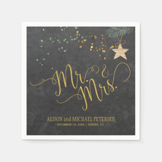 Waterverf krijtbord mr en mevrouw script bruiloft servetten (Voorkant)