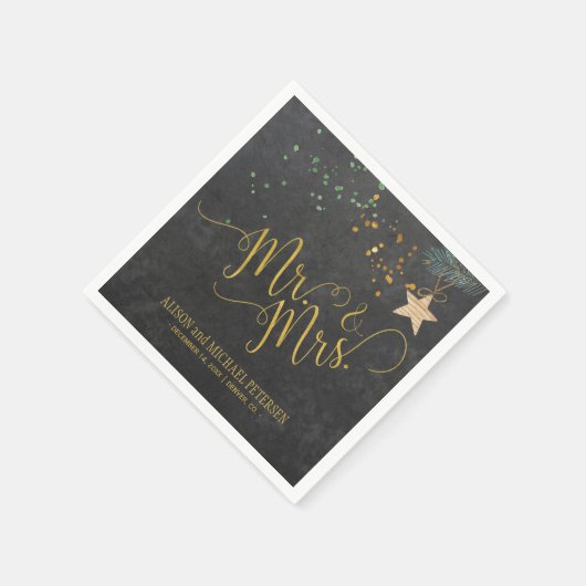 Waterverf krijtbord mr en mevrouw script bruiloft servetten (Hoek)