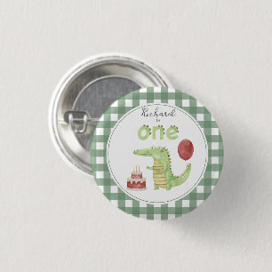 Waterverf krokodil 1e verjaardag ronde button 3,2 cm