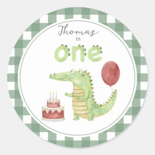 Waterverf krokodil 1e verjaardag ronde sticker