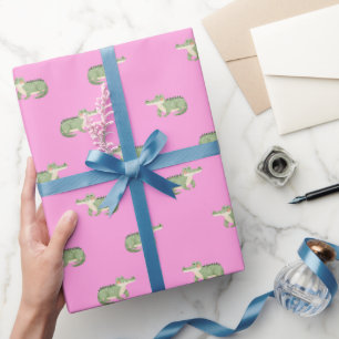 Waterverf Krokodillen op Roze Cadeaupapier