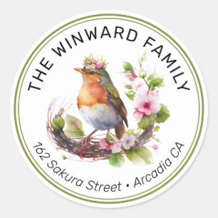 Waterverf Kroon Lente Vogel Adres Ronde Sticker