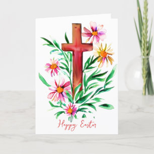 Waterverf kruis en bloemen op maat gemaakte Pasen Feestdagen Kaart