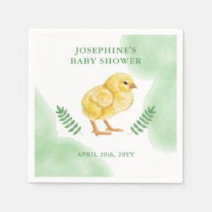 Waterverf Kuiken En Groene Bladeren Baby Shower Servet