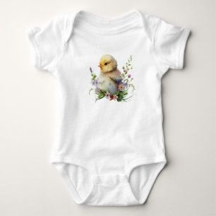 Waterverf kuiken met bloemen romper
