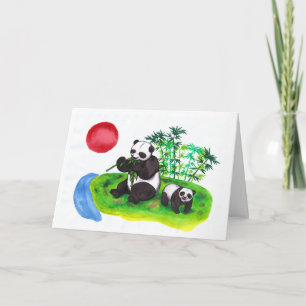 Waterverf kunst Chinese Panda moeder en haar kubus Kaart