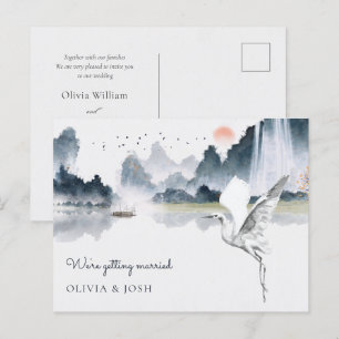 Waterverf kunst natuur landschap bruiloft uitnodig briefkaart