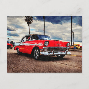 Waterverf kunst van 1956 Chevrolet Bel Air Briefkaart