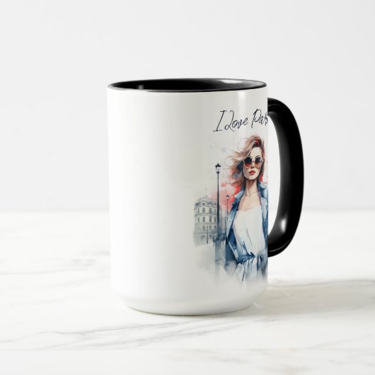 Waterverf Kunst van I love Paris Eiffeltoren Reize Mok (Voorkant rechts)