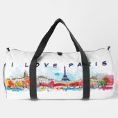 Waterverf Kunst van I love Paris Eiffeltoren Reize Plunjezak (Achterkant)