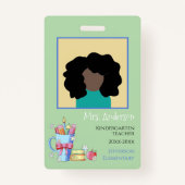 Waterverf Kunstleraar Groene Foto ID Badge (Voorkant)