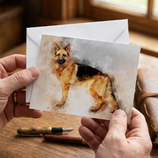 Waterverf Kunstprint van Duitse Herdershond Notitiekaartje
