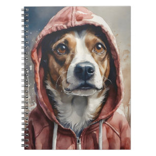 Waterverf Kunstwerk Bruin en Witte Hond in Hoodie Notitieboek