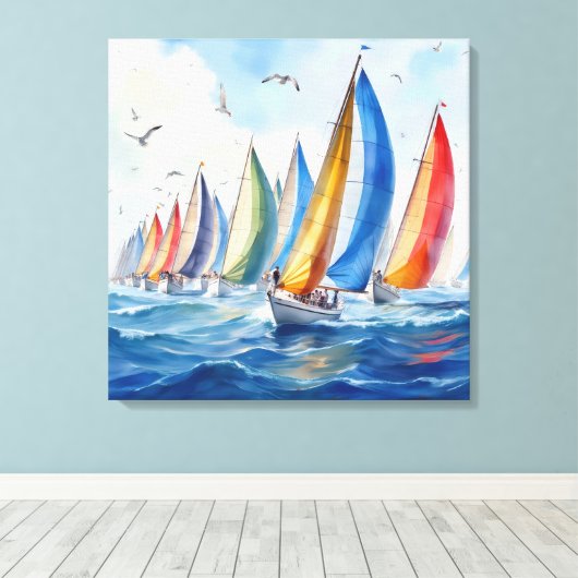 Waterverf kunstwerk zeilboot regatta canvas afdruk (Insitu (Houten vloer))