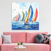 Waterverf kunstwerk zeilboot regatta canvas afdruk (Insitu (Woonkamer))