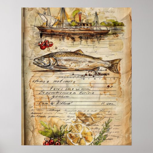 Waterverf Kust Gevist Charter Vis en zeevruchten R Poster (Voorkant)