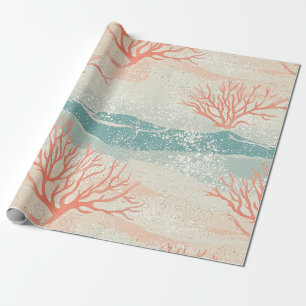 Waterverf Kustkoraal & Zee Schelp Golven (5) Cadeaupapier