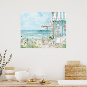 Waterverf kustlandschap in zachte kleuren poster
