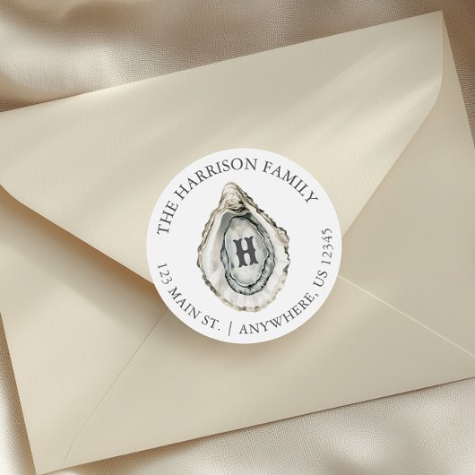 Waterverf Kustmonogram adres Ronde Sticker