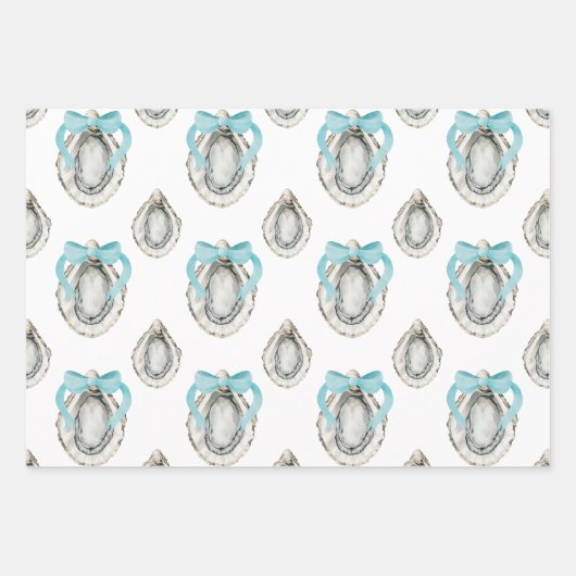 Waterverf Kustoesters Blue Bow Inpakpapier Vel (Voorkant 2)