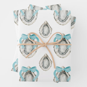 Waterverf Kustoesters Blue Bow Inpakpapier Vel