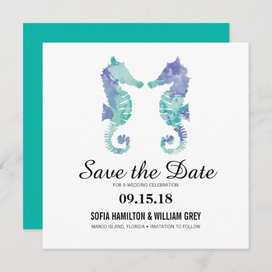 Waterverf kustzeepaardje | Datum opslaan Save The Date (Voorkant / Achterkant)