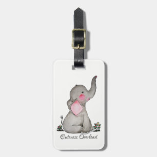 Waterverf Kute Baby Elephant met Blush & Flowers Bagagelabel
