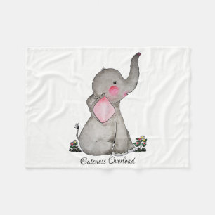 Waterverf Kute Baby Elephant met Blush & Flowers Fleece Deken